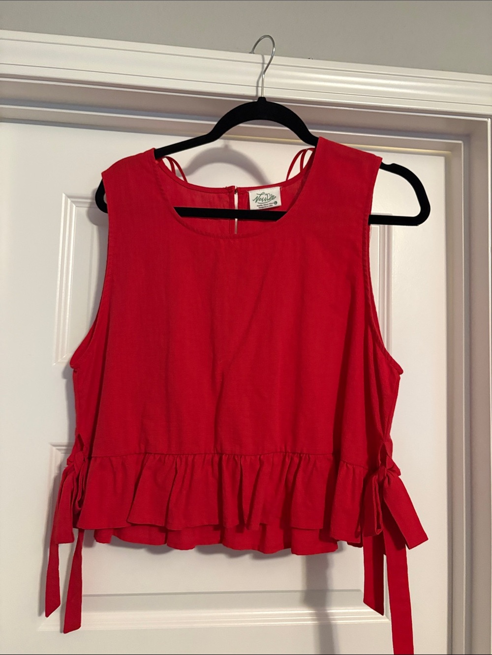 Sleeveless Red Ruffle Tie-Side Tank Top by Auden
